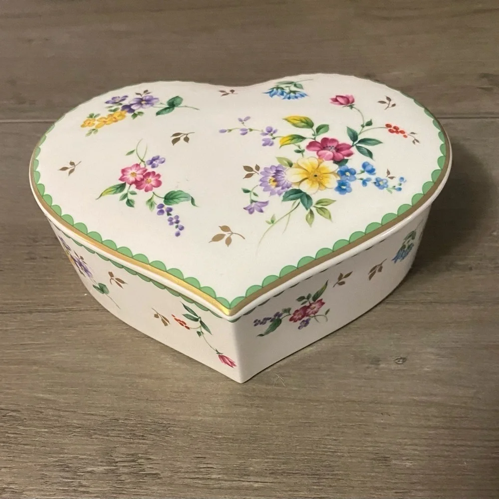 Vintage Garden Delight by Christopher Stuart Heart Shaped Bone China Trinket Box